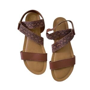 {Bella Vita} Faux Snake Skin Triple Strap Sandals